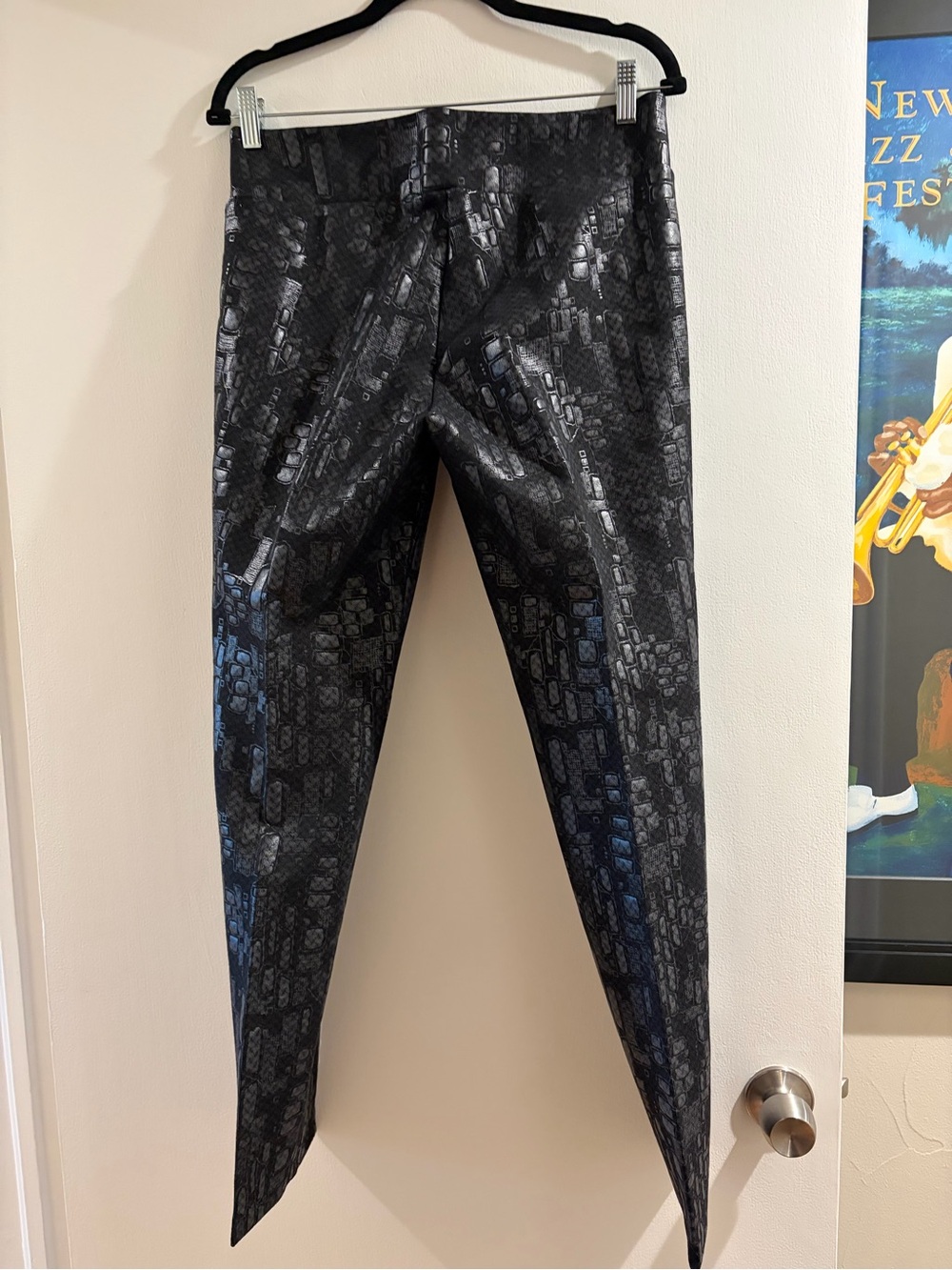 Insight Black Metallic-Pattern Slim Dress Pants